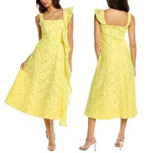 NWT Kay Unger Yellow Floral Lace Midi Dress Size 14